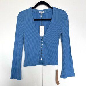 Reformation | Light blue "Gellar" knit ribbed long sleeve v-neck top | Sz M NWT